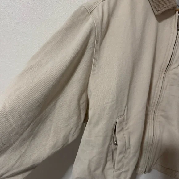 Abercrombie Crop Twill Workwear Jacket Cream Gray Corduroy Collar Streetwear-XL